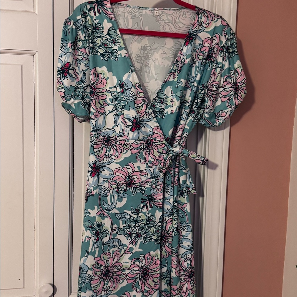 Floral Wrap Dress in Blue and Pink size S
